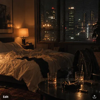 Hotel room at night