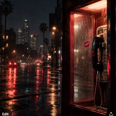 Phone booth with lipstick kiss